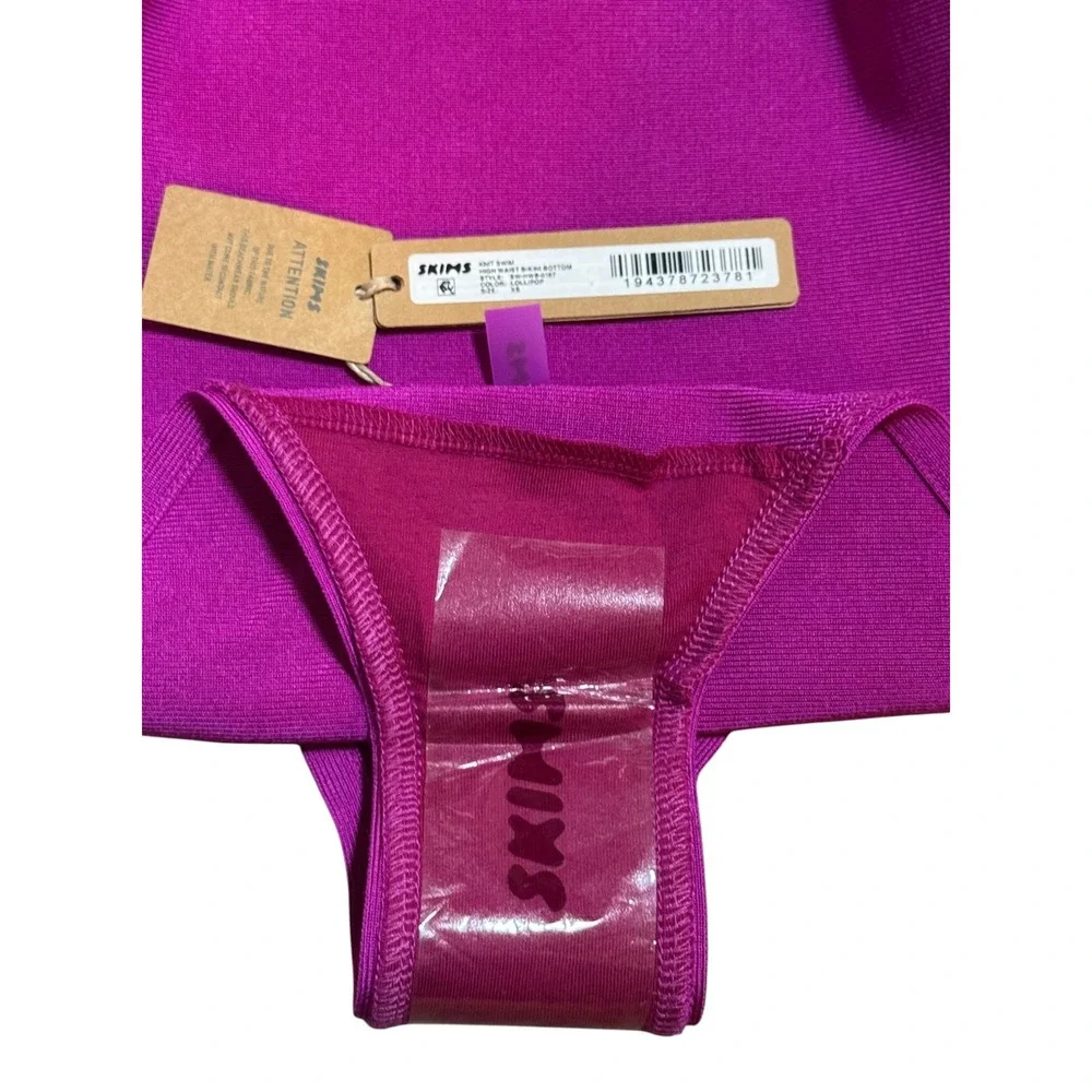 SKIMS Knit Swim High Waist Bikini Bottom Lollipop Pink XS SW-HWB-0167 NEW